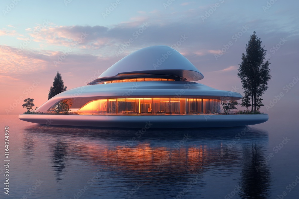 Poster a futuristic floating island with a high-tech eco-city powered by renewable energy and surrounded by