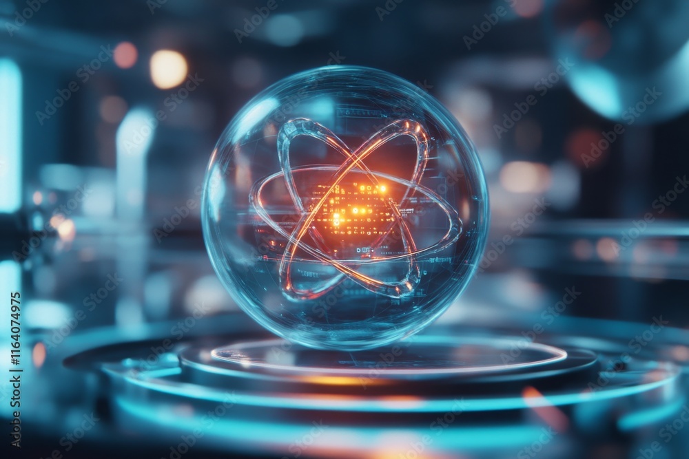 Poster a futuristic lab with a holographic periodic table, highlighting iupac-approved elements in a glowin