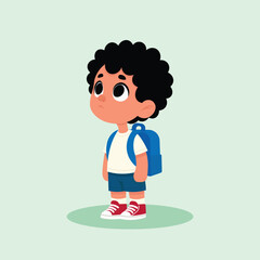 Curious Little Boy With Backpack Looking Upwards Illustration