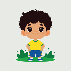 Cute Boy Standing Outdoors with Cheerful Expression Cartoon Character