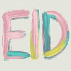 Eid in Hand-Painted Brushstroke Font with Pastel Colors, Beautifully Crafted to Celebrate the Joyful Spirit of the Eid Festival and Share Warm Wishes for a Blessed Holiday