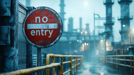 Industrial no entry sign at plant industrial zone digital art urban environment close-up