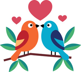 two birds on a branch with love vector