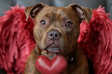 Obraz premium Puppy in a Valentine's Cupid outfit, an arrow in its mouth