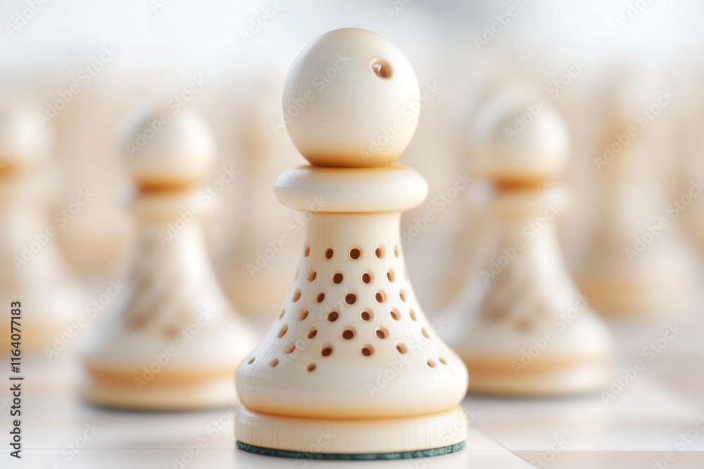 Poster a hyper-realistic close-up of an ivory chess piece, with every carved detail reflecting the soft glo