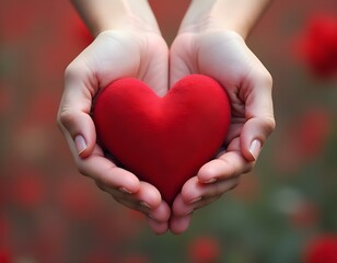 two hands holding a red love heart create with ai