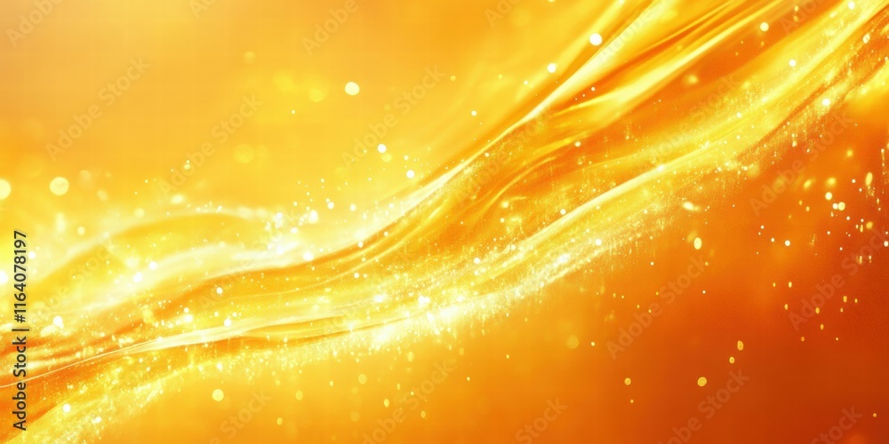 Poster A vibrant abstract background with flowing golden waves and sparkling light effects.