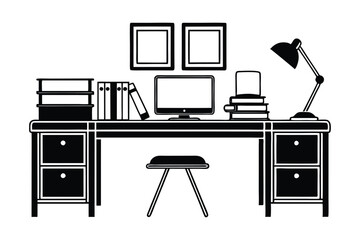 Furniture and Office Interior Design Set with Icons and 3D Silhouettes