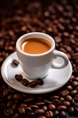 Fototapeta premium Coffee cup and coffee beans. Generative Ai