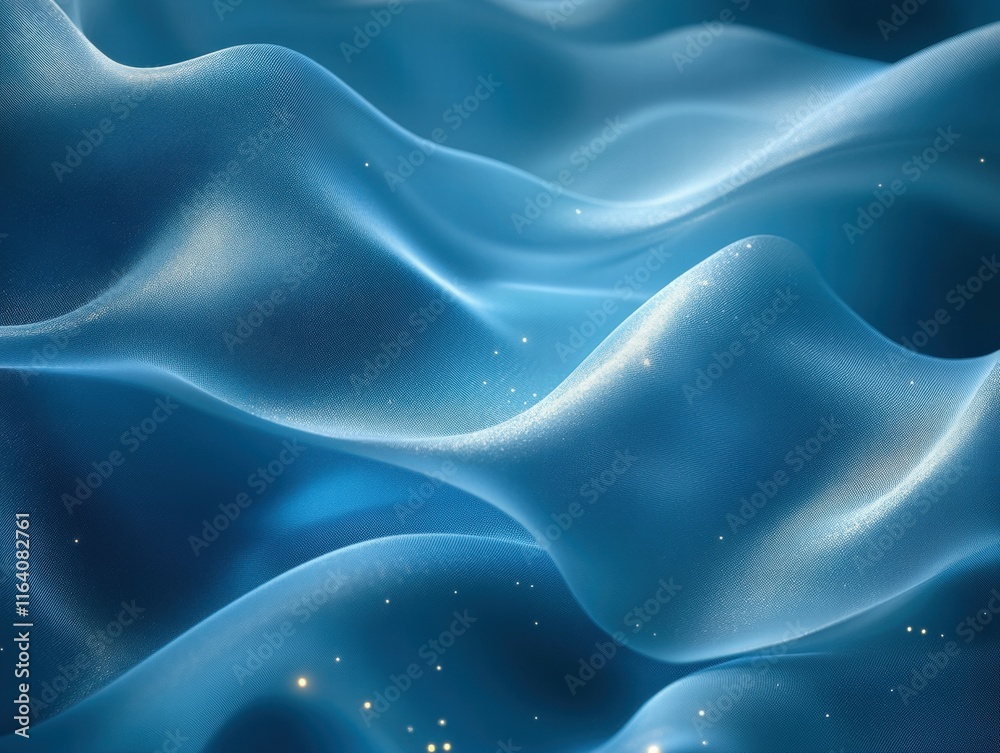 Poster abstract blue waves with a soft, flowing texture and sparkling highlights.