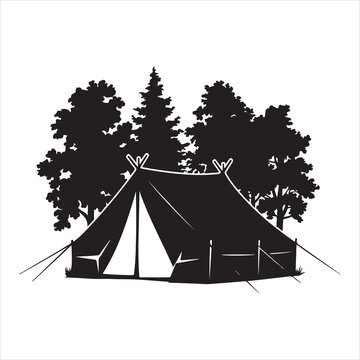 recommend clip art: set of vector camping tent, tent icon, camping silhouettes collection, People camping scene, Landscape - camping in mountains silhouettes