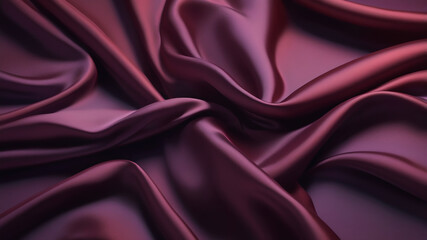 Obraz premium Dark red purple silk fabric with bold folds and creases, bathed in soft light that emphasizes its smooth, flowing texture and the delicate play of shadows.