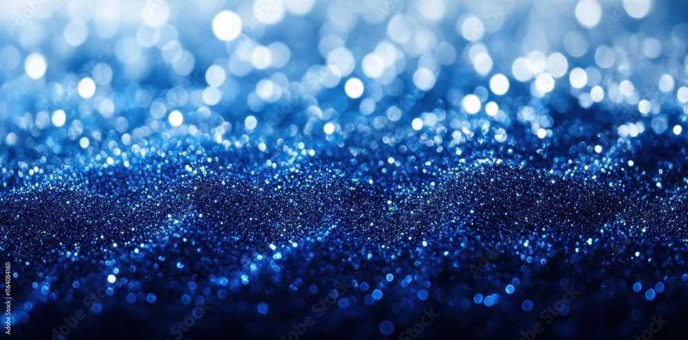 Poster a shimmering blue glitter background with a bokeh effect, evoking a sense of elegance.