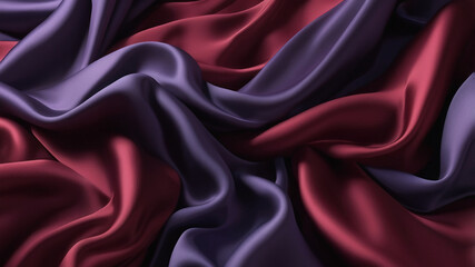Obraz premium Elegant dark red and purple silk fabric, featuring deep folds and subtle creases. Soft lighting highlights the smooth texture, creating a dynamic interplay of light and shadow.