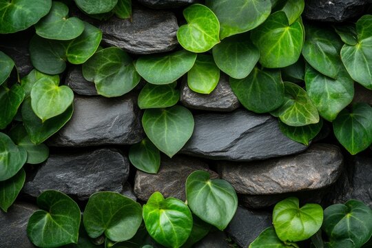 A stone wall fully covered with lush green ivy, giving a mysterious and magical vibe
