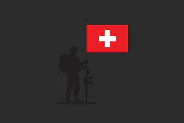 Switzerland soldier with flag, Switzerland flag vector graphic, Switzerland country flag is a symbol of freedom, National Switzerland flag, vector illustration
