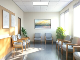 Tranquil Waiting Room With Serene Landscape Artwork
