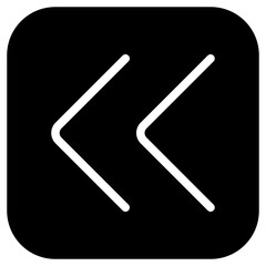 Vector double arrow chevron left icon. Black, white background. Perfect for app and web interfaces, infographics, presentations, marketing, etc.