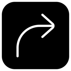 Vector turn right arrow chevron icon. Black, white background. Perfect for app and web interfaces, infographics, presentations, marketing, etc.