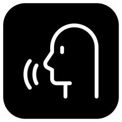 Vector person speaking, speech recognition, voice activation icon. Black, white background. Perfect for app and web interfaces, infographics, presentations, marketing, etc.