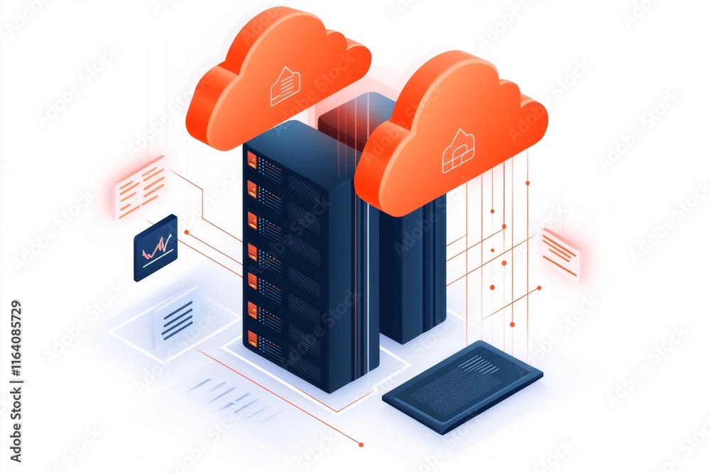 Poster A vibrant cloud storage network diagram visualizing IT data flow, services, and integrations