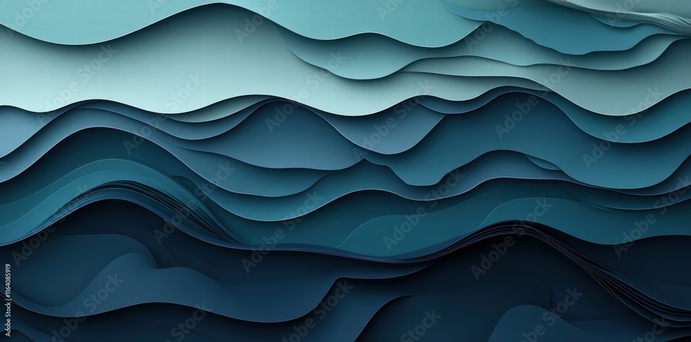 Aufkleber Abstract layered waves in varying shades of blue create a soothing visual effect.