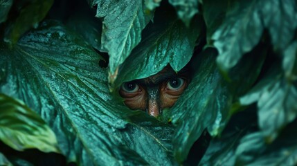 Obraz premium Creatures Peeking Through Lush Jungle Leaves