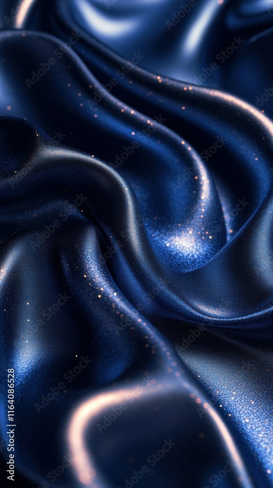 Aufkleber a close-up of flowing dark blue satin fabric with a shiny texture and subtle sparkles.