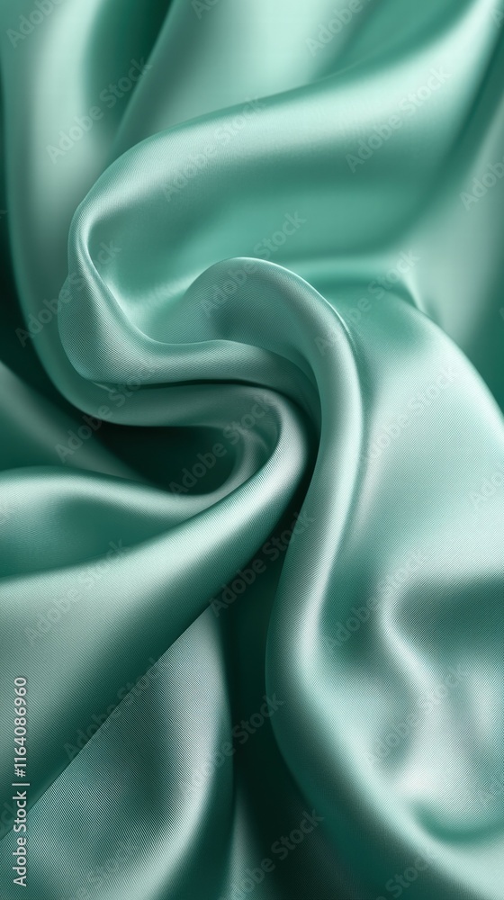 Poster a close-up of smooth, teal fabric showcasing elegant folds and textures.