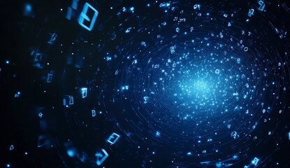 blue particles with numbers floating in digital space background