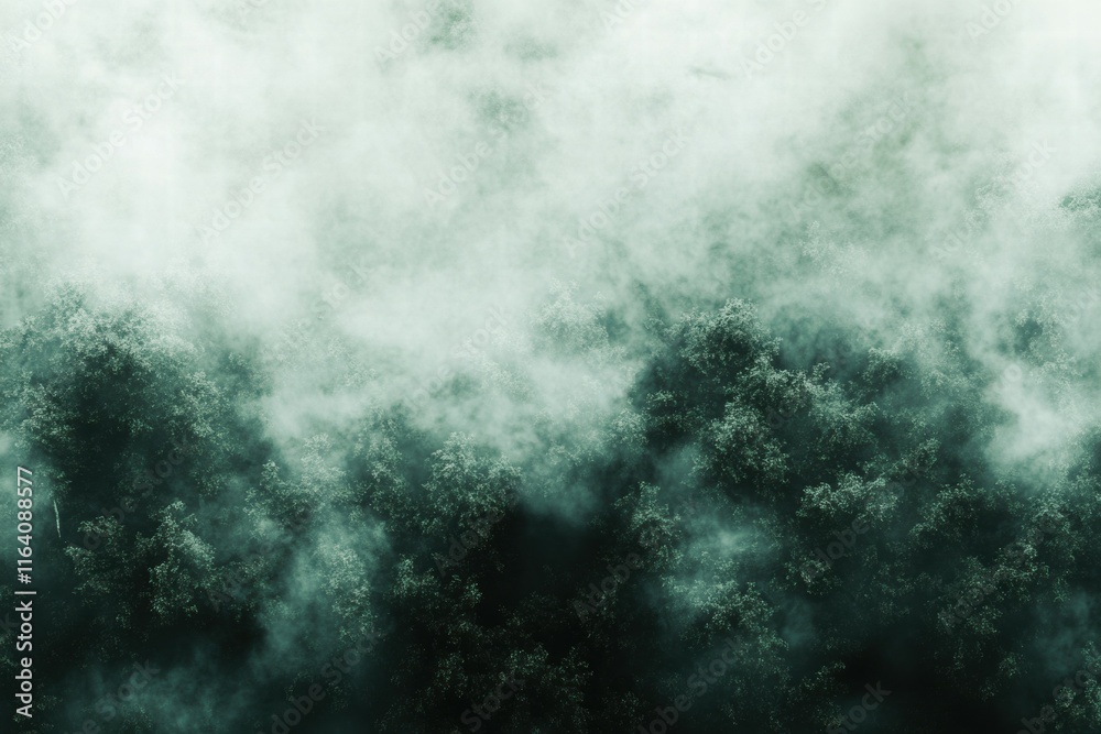 Poster A misty forest scene with dense fog enveloping trees, creating a mysterious atmosphere.