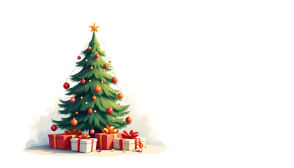 Christmas tree with decorations and gifts Illustration isolated on white background