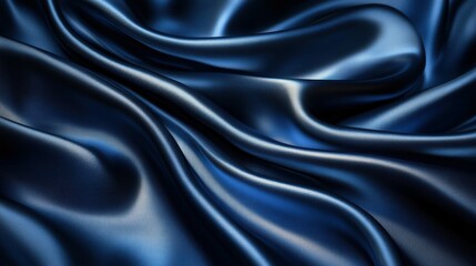 Obraz premium A close-up of flowing navy blue satin fabric, showcasing its smooth texture and sheen.