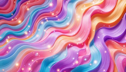 Fototapeta premium Colorful Wavy Background with Bright Pastel Colors and Twinkling Stars