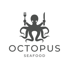Octopus logo design, Seafood logo illustration template.