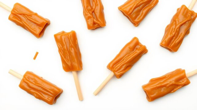 Chinese traditional dessert caramel treats or sachima, a sweet and crunchy snack made from caramel-coated noodles, isolated on white background, Chinese, traditional, caramel treats