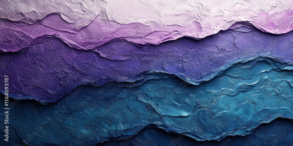 Poster abstract layered texture in shades of purple and teal, evoking depth and movement.