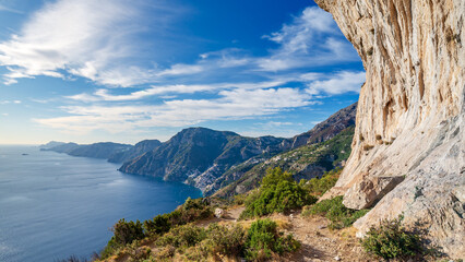 Amalfi Coast seen from the Path of the Gods, Positano. Italy