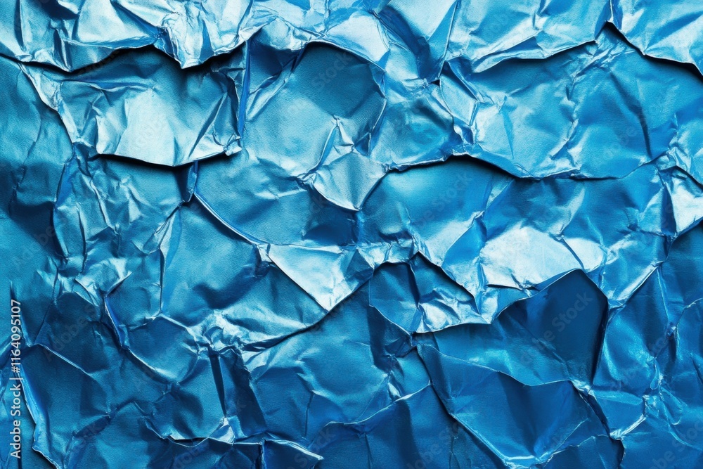 Poster Crumpled blue paper texture creating a dynamic visual effect.