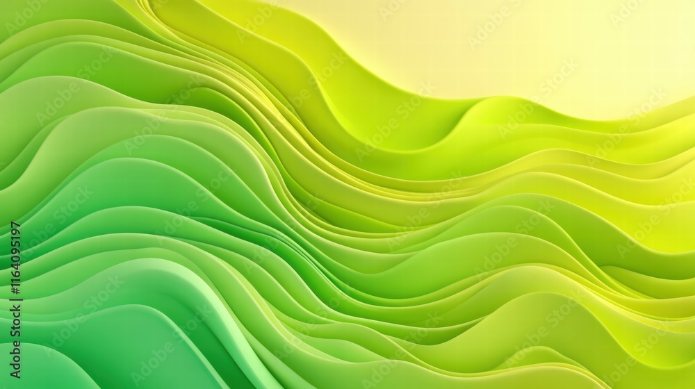 Poster Abstract waves in green and yellow, creating a soothing and modern visual effect.