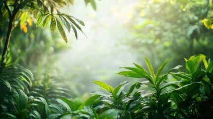 Obraz premium Misty Jungle Scene with Lush Greenery and Soft Lighting