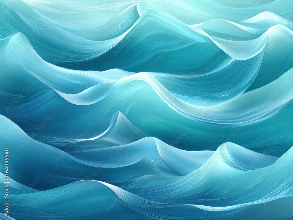 Poster abstract representation of flowing ocean waves in shades of blue and turquoise.