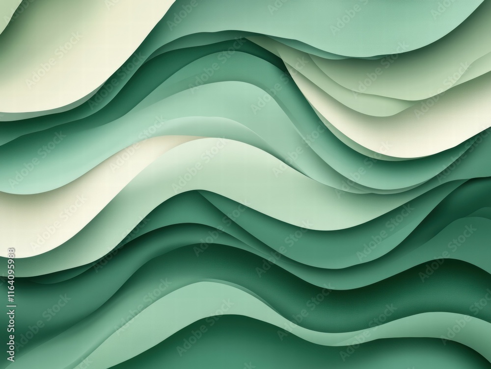 Poster abstract waves in varying shades of green create a soothing, layered visual texture.
