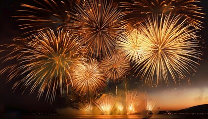 Sylvester, happy new year, new year's eve background banner - Golden firework fireworks pyrotechnics on dark black night sky