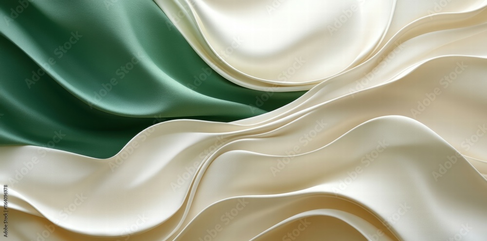 Poster Smooth, flowing fabric in green and cream tones, creating a serene and elegant visual effect.
