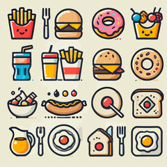 fast food icons set