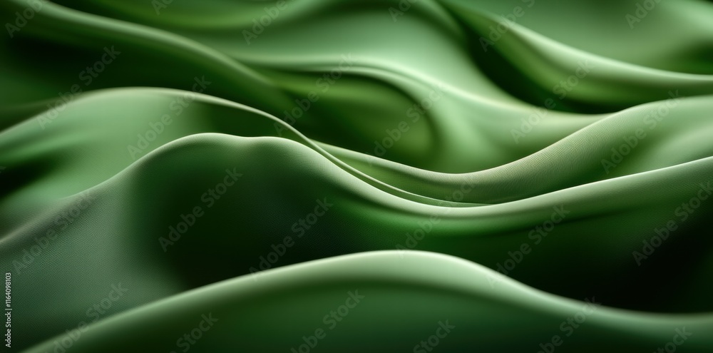 Poster a close-up of flowing green fabric, showcasing smooth waves and textures.