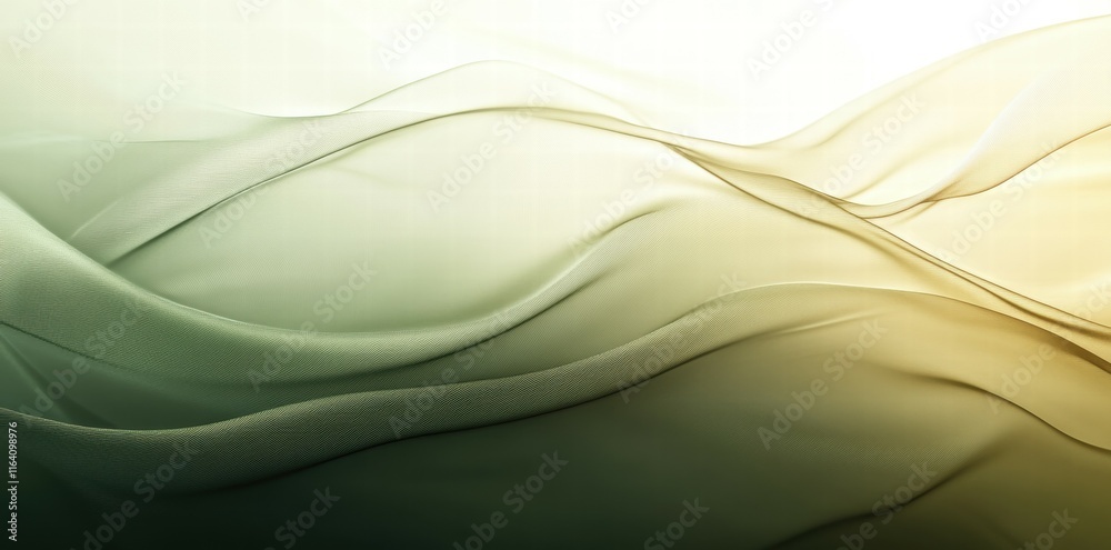 Poster abstract wavy design with soft gradients in green and gold hues.