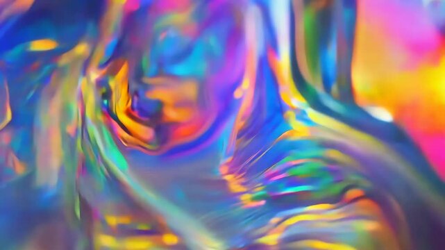 Abstract holographic swirl with vibrant rainbow colors. Dynamic texture for creative design.