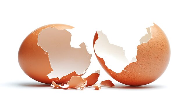 Broken eggshell isolated on white background